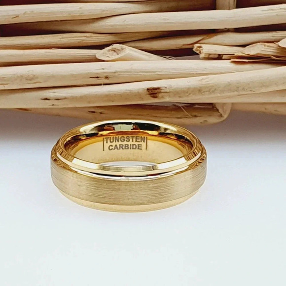 "Yellow Gold Tungsten Brushed Finish Wedding Ring for Women, GALTUN720 - Picture 6 of 11